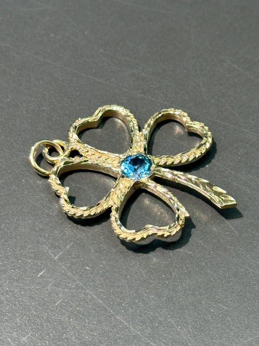 Vintage XL 14K Gold Topaz Flour Leaf Clover Charm