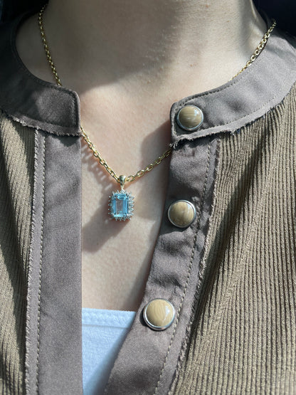 14K Gold Aquamarine Diamond Halo Charm