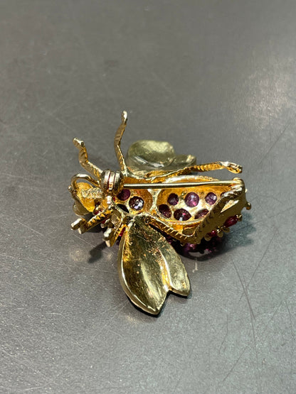 Vintage 14K Yellow Gold Ruby Bee Pendant Brooch