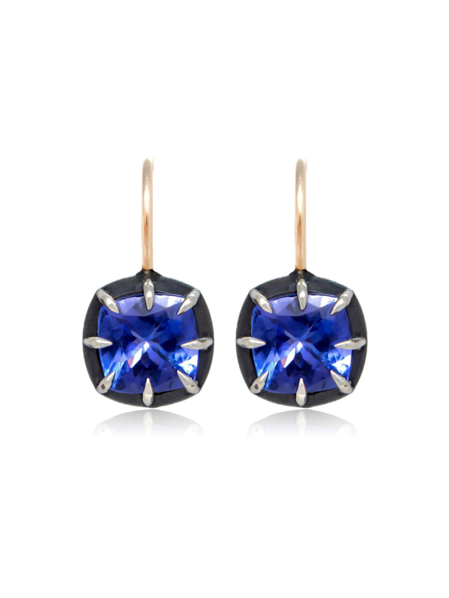 Antique Inspired 14K Gold Silver Tanzanite Collet-Set Earring