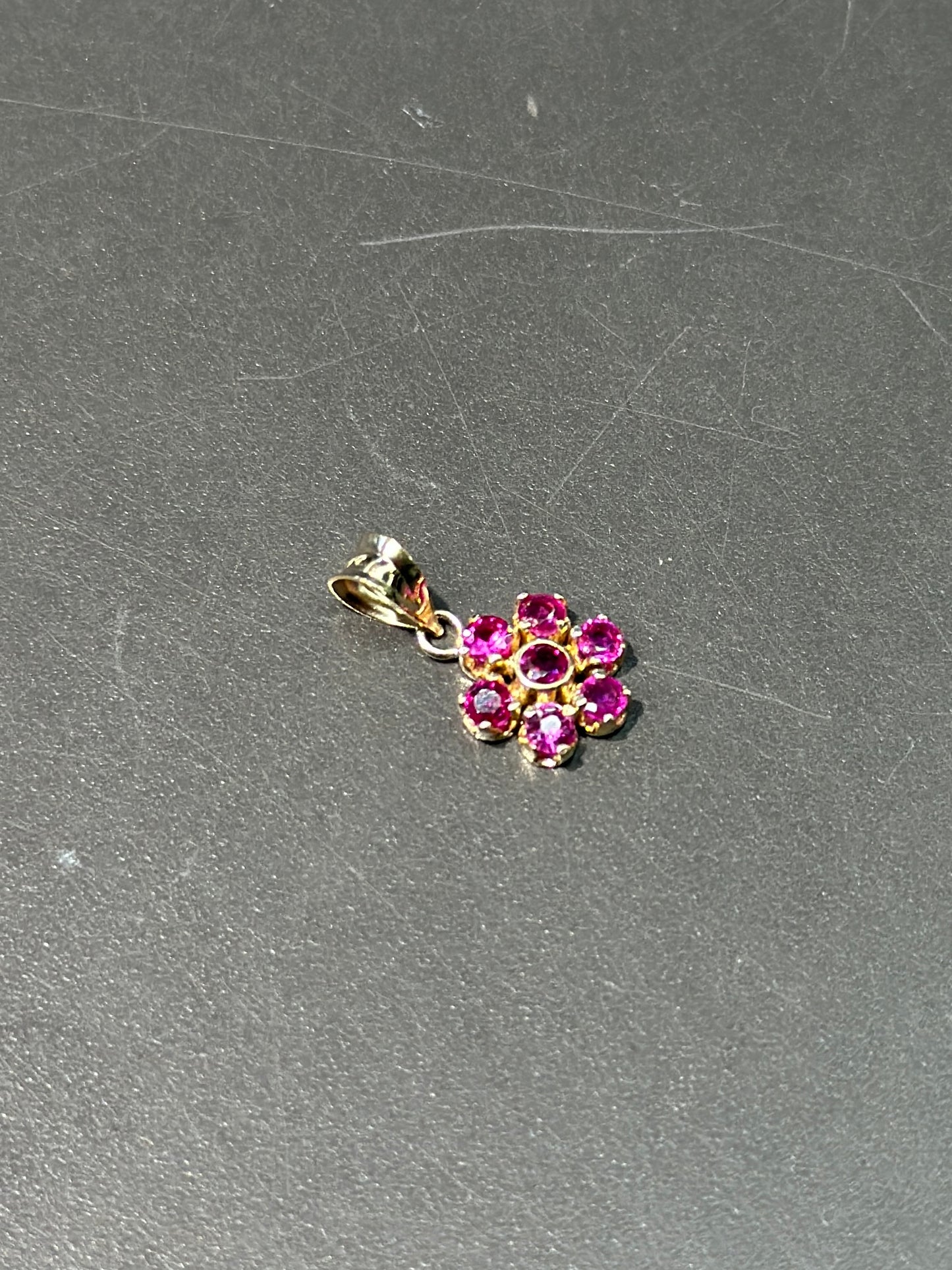 14K Gold Natural Ruby Flower Pendant