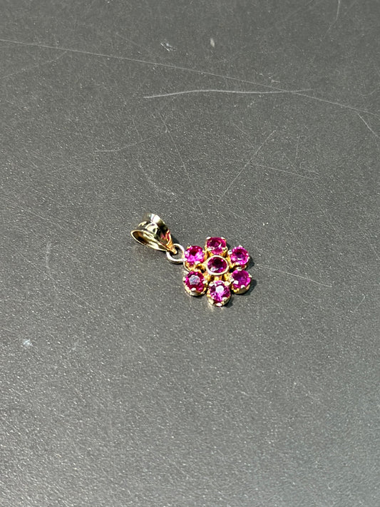 14K Gold Natural Ruby Flower Pendant