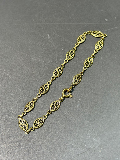 复古 18K 金花丝手链