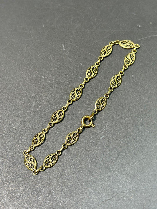 复古 18K 金花丝手链