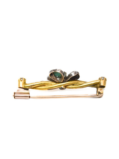 Antique 22K Gold Turquoise Diamond Shamrock Brooch