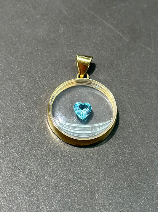 Vintage 14K Gold Topaz Heart Shaker Pendant