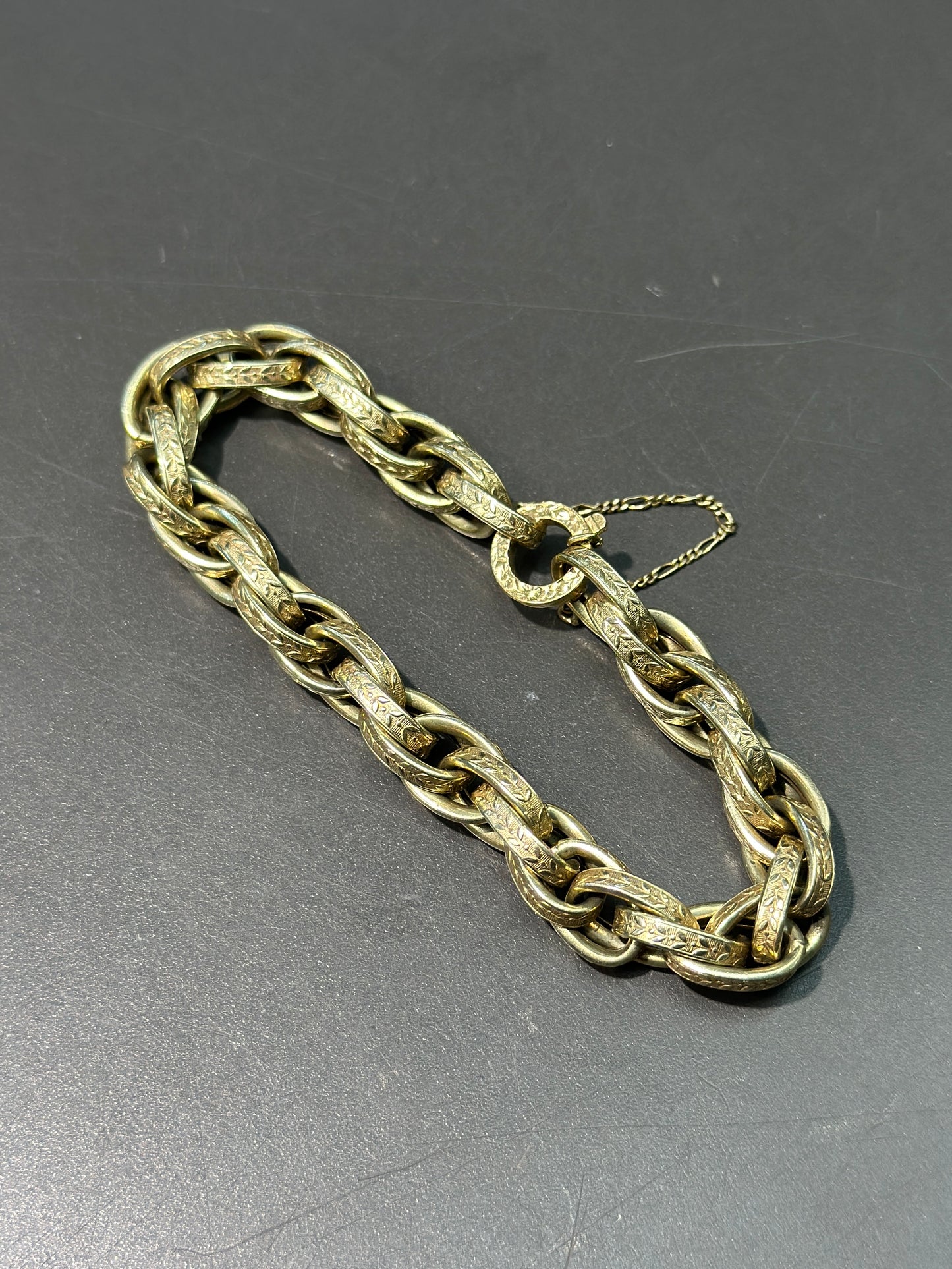 Bracelet à maillons de chaîne à motif en or 14 carats italien victorien antique