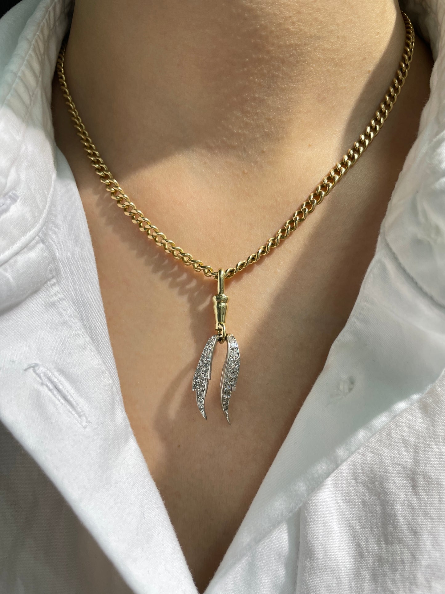 Vintage 14K Gold Platinum 0.60 CTW Diamond Wing Pendant