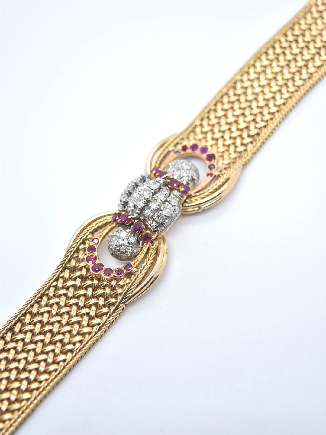 bracelet de montre caché vintage Français en or 18 carats et rubis