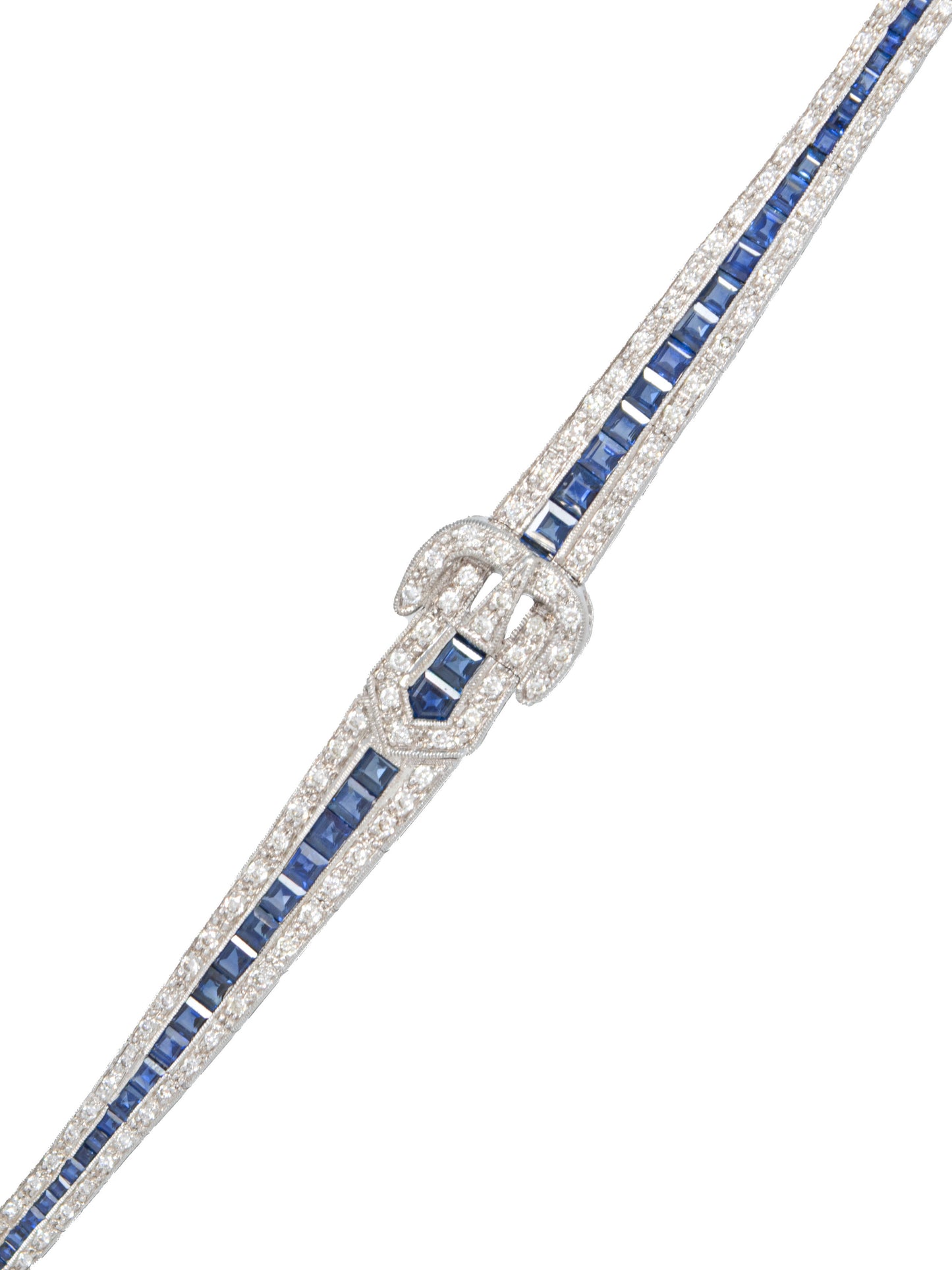 Art Deco Style 18K Gold Sapphire Diamond Buckle Bracelet