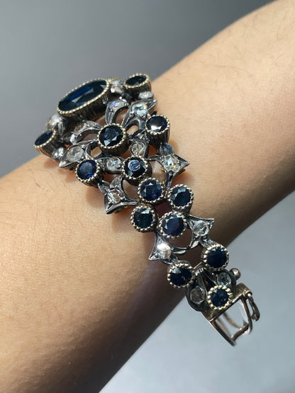 Bracelet en diamant et saphir en argent 925 de style géorgien 14 carats