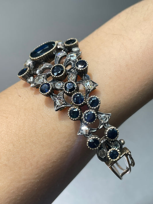 Bracelet en diamant et saphir en argent 925 de style géorgien 14 carats