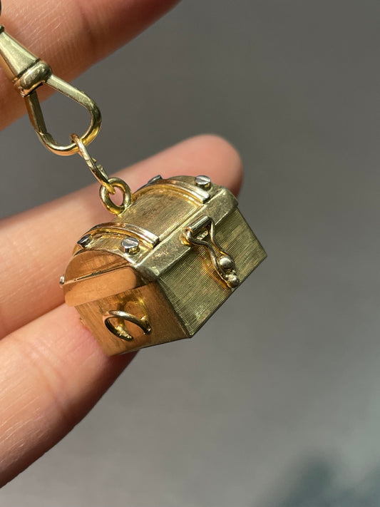 Vintage 14K Bi-Tone Articulating Treasure Chest Charm Pendant