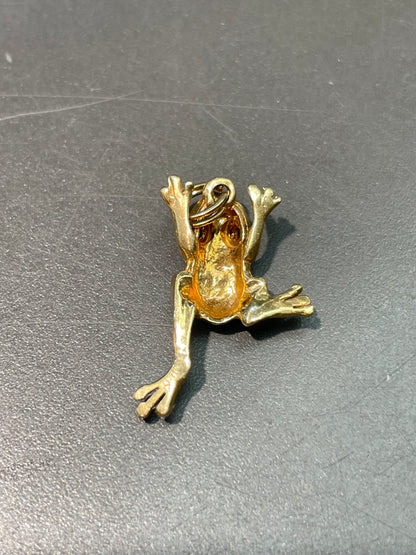 Vintage 14K Yellow Gold Emerald Frog Charm