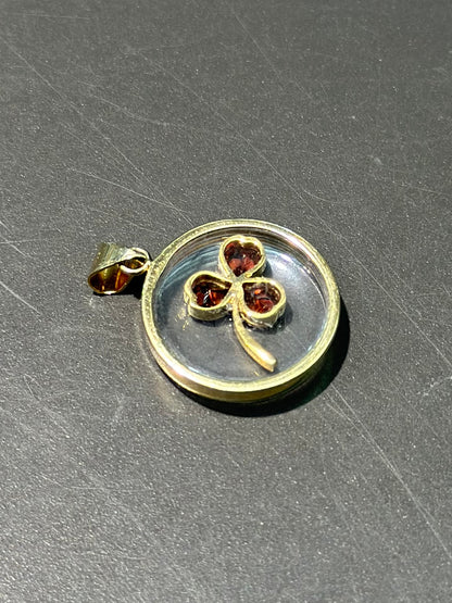 复古 14K 金石榴石三叶草摇动吊坠