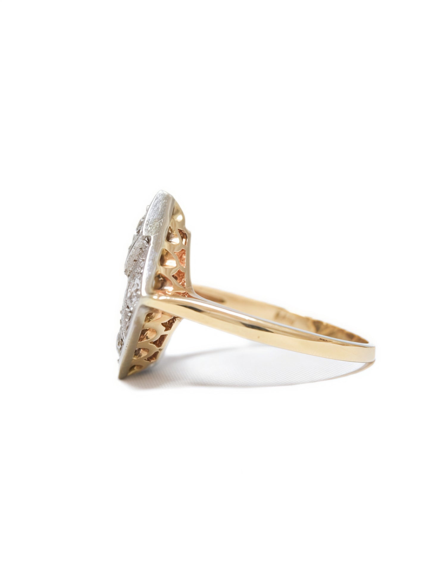 Art Deco 14K Two-Tone Gold 0.80 CTW Diamond Filigree Cocktail Ring