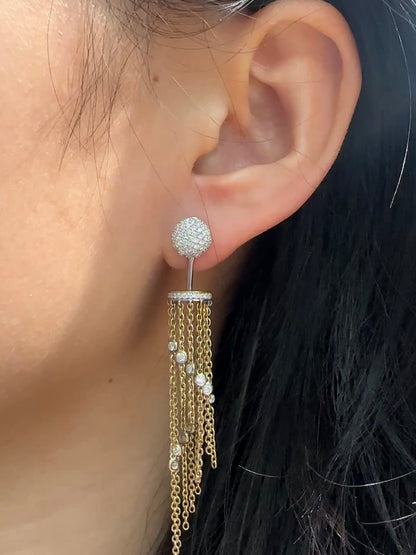 14K Gold Day and Night Diamond Mesh Chandelier Drop Earring