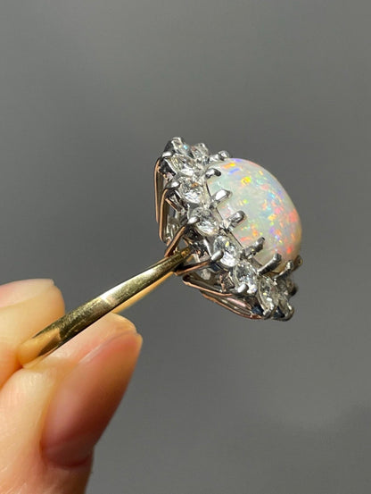 Vintage 18K Yellow Gold 1.12 CTW Opal Diamond Halo Ring