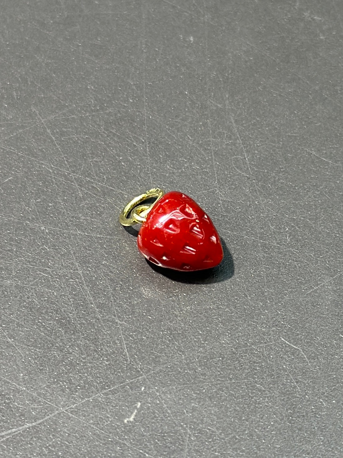 18K Gold Coral Carved Strawberry Charm