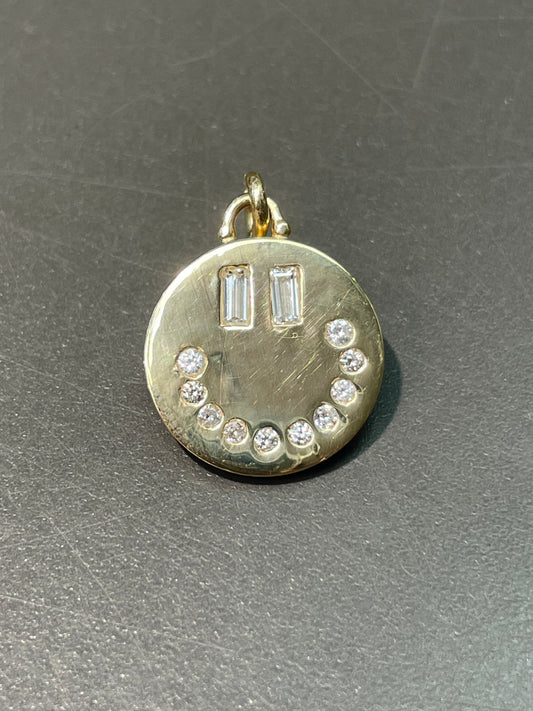 14K Yellow Gold 0.52 CTW Diamond Happy Face Disc Pendant