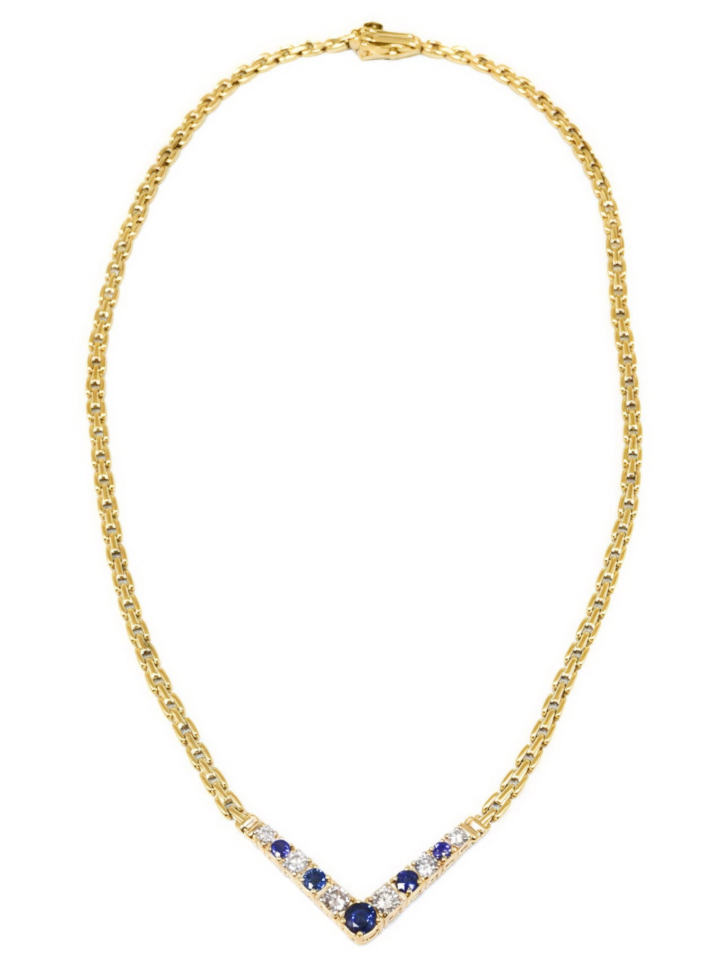 14K Gold 1.10 CTW Diamond Sapphire Chevron Necklace