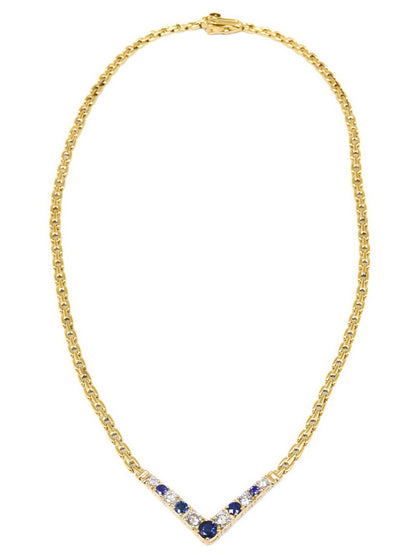 14K Gold 1.10 CTW Diamond Sapphire Chevron Necklace