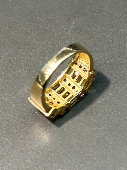 14K 金黄色和粉红色蓝宝石戒指
