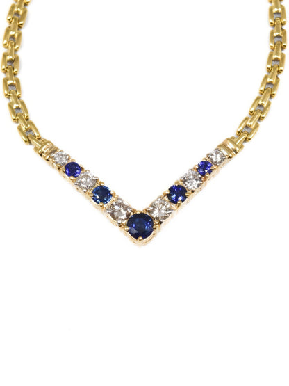 14K Gold 1.10 CTW Diamond Sapphire Chevron Necklace