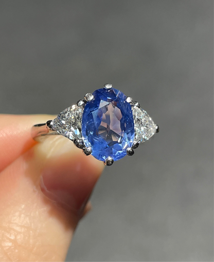 Platinum 3.66 CTW No Heat Ceylon Sapphire Diamond Three Stone Ring