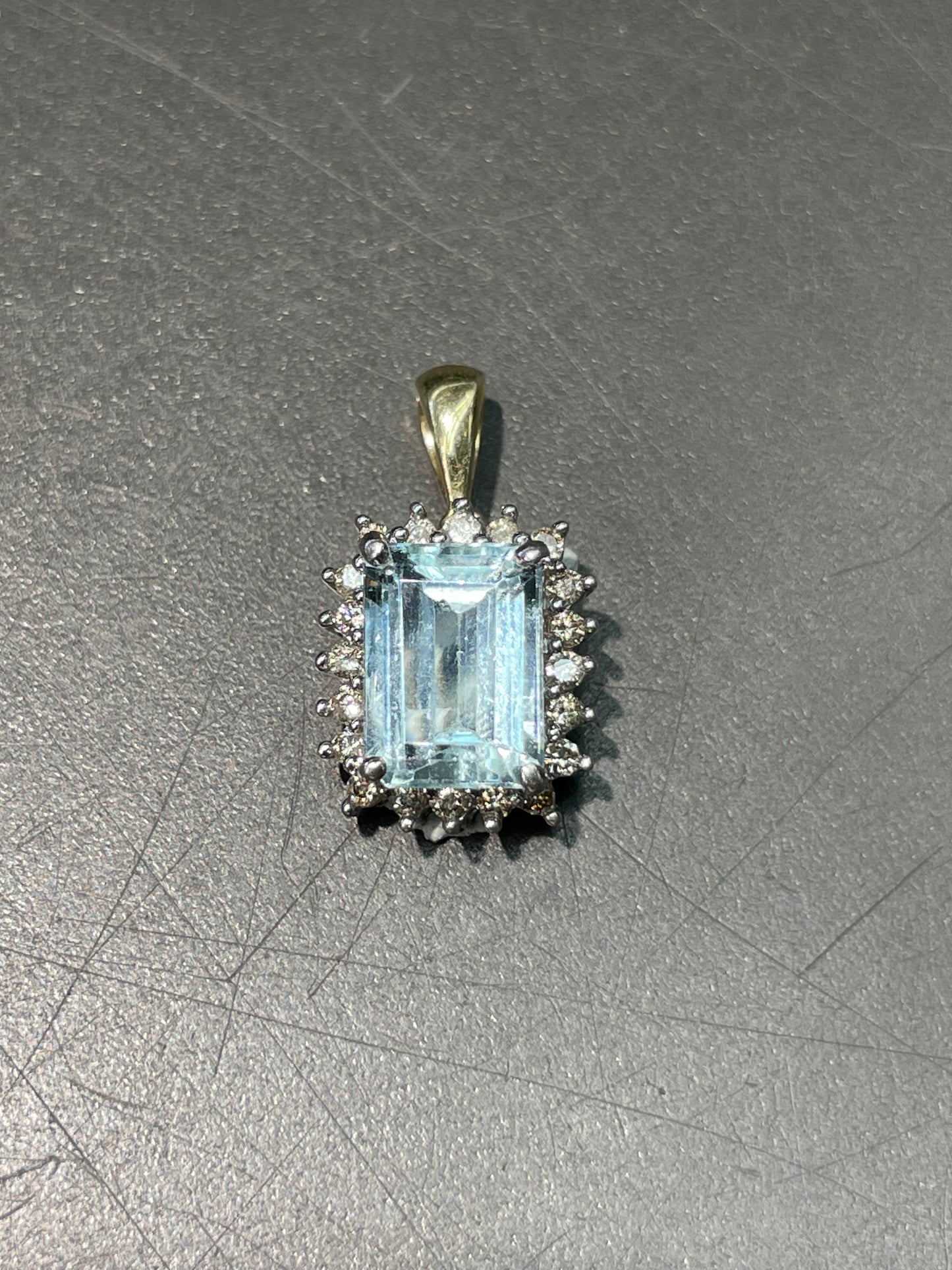 14K Gold Aquamarine Diamond Halo Charm