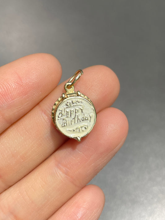 Vintage 14K Gold Enamel Happy Birthday Cake Charm