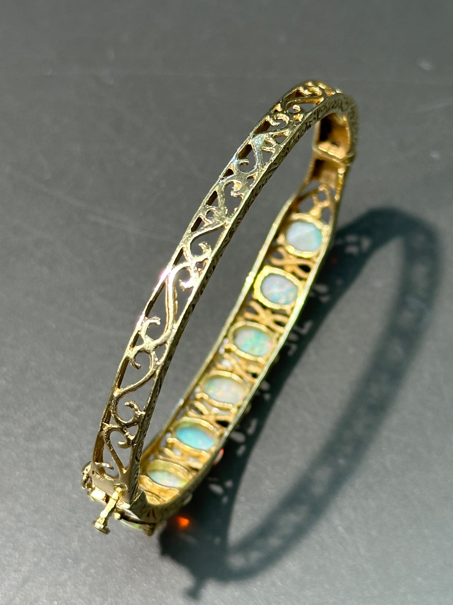 Vintage 14K Gold Opal Bangle Bracelet