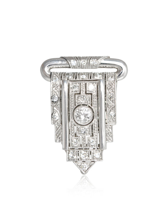 Art Deco 18K Gold 0.60 CTW Diamond Dress Clip Brooch