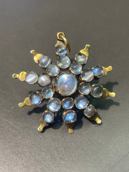 古董 14K 金锡兰月光石星光吊坠