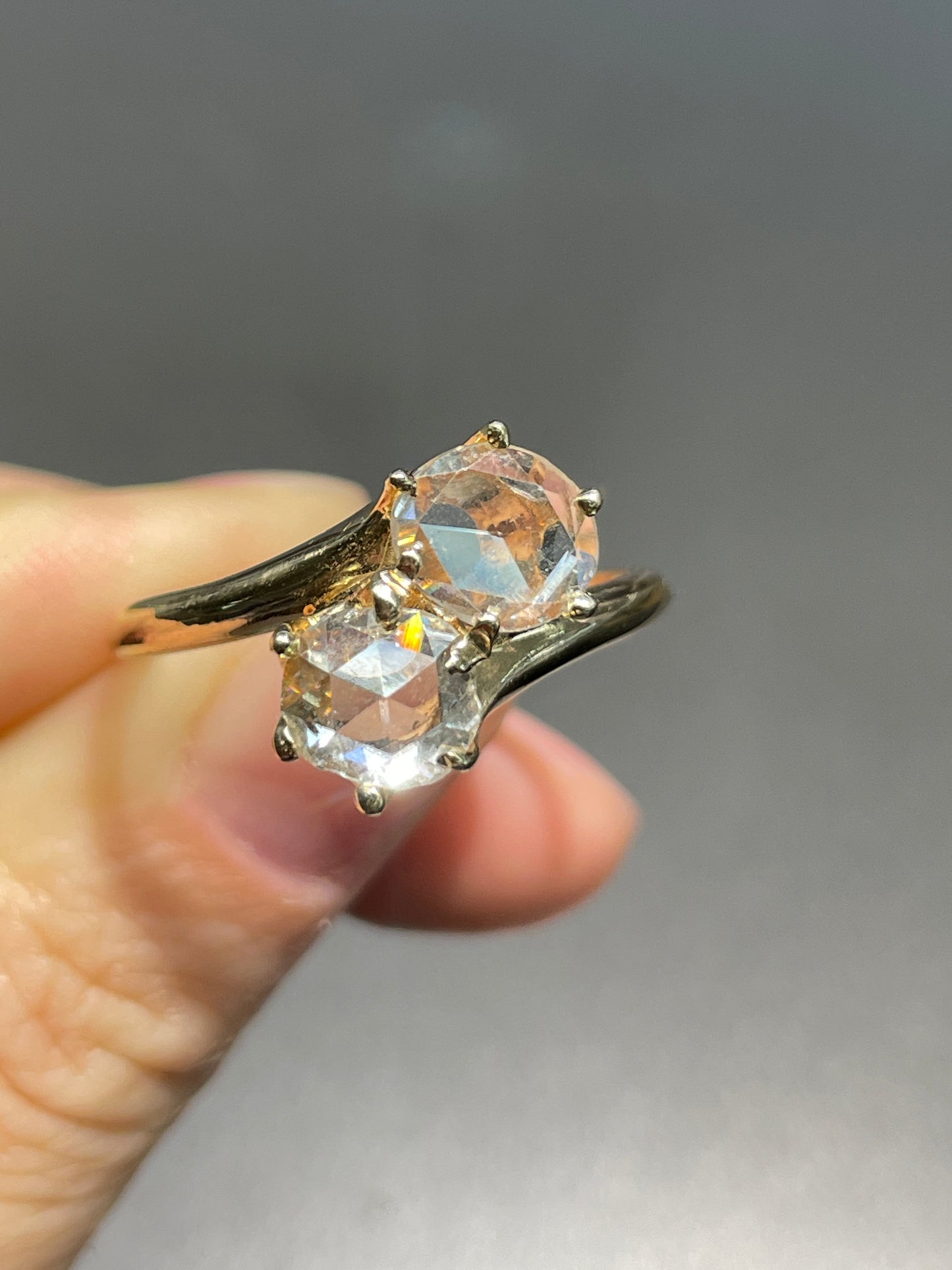 Antique 14K Gold Rose Cut Diamond Toi Et Moi Ring