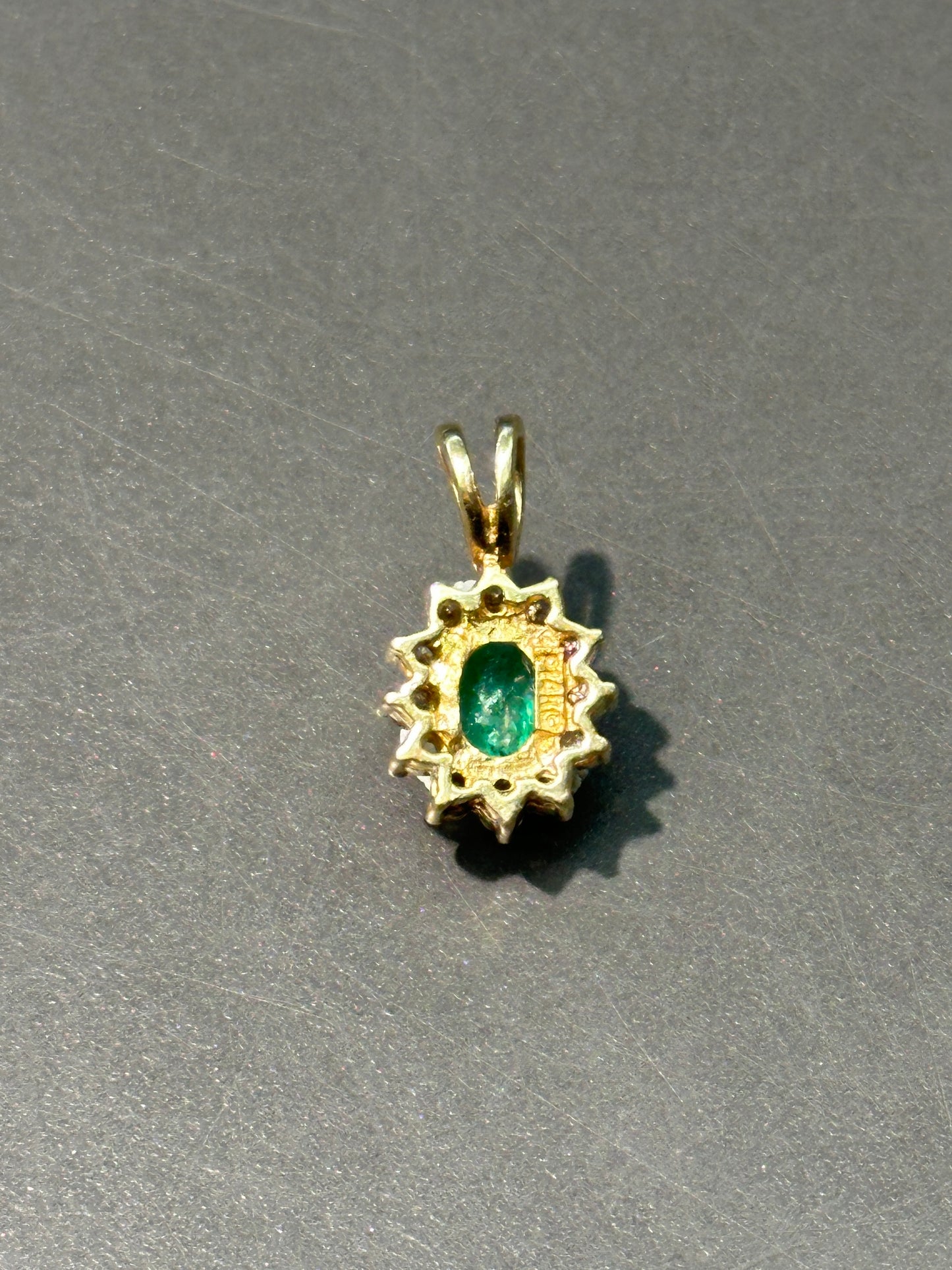 14K Gold Emerald Diamond Halo Pedant