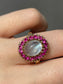 Victorian 10K Gold Ceylon Moonstone Ruby Halo Ring