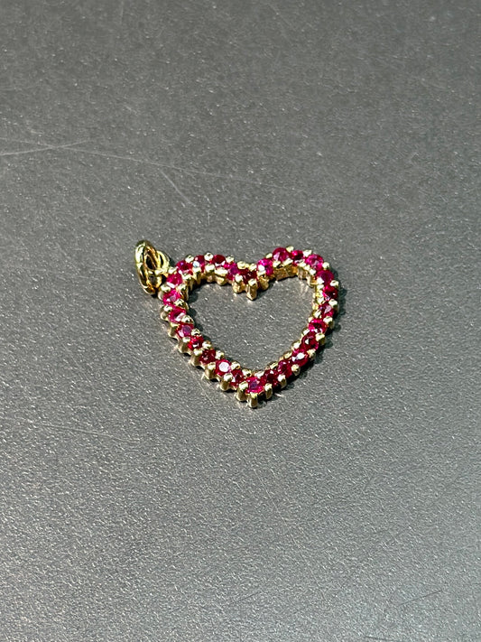 14K Gold Ruby Open Heart Charm