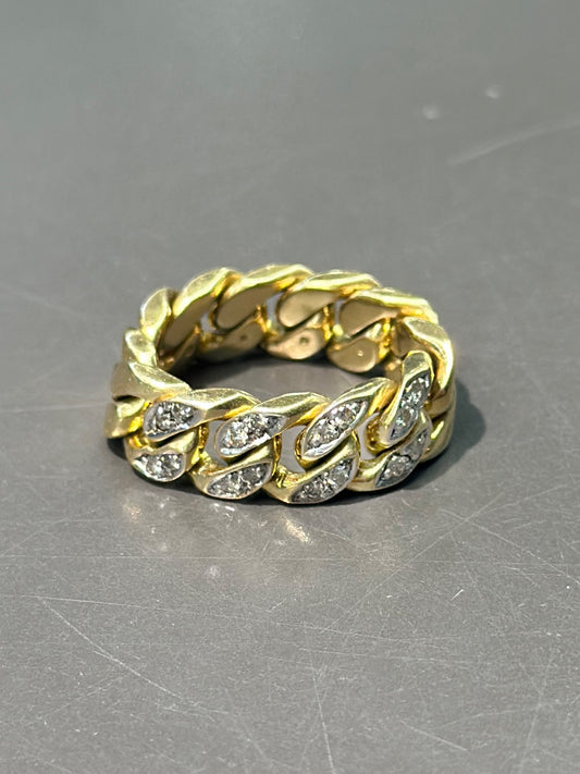 Bague à maillons de bordure en diamant en or 18 carats vintage SZ 6.5