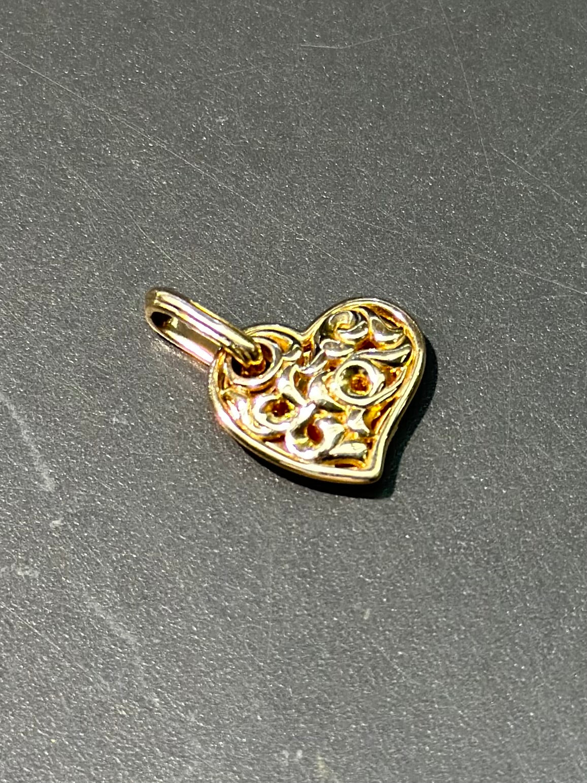 复古 14K 金钻石蓬松心形吊坠