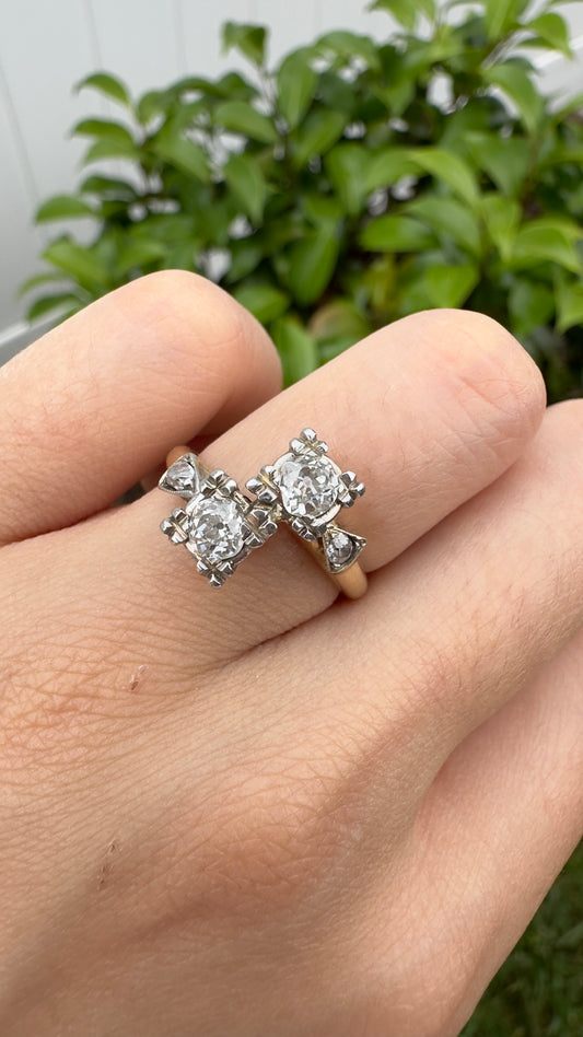 古董 14K 金 0.72 CTW 钻石 Toi Et Moi 戒指