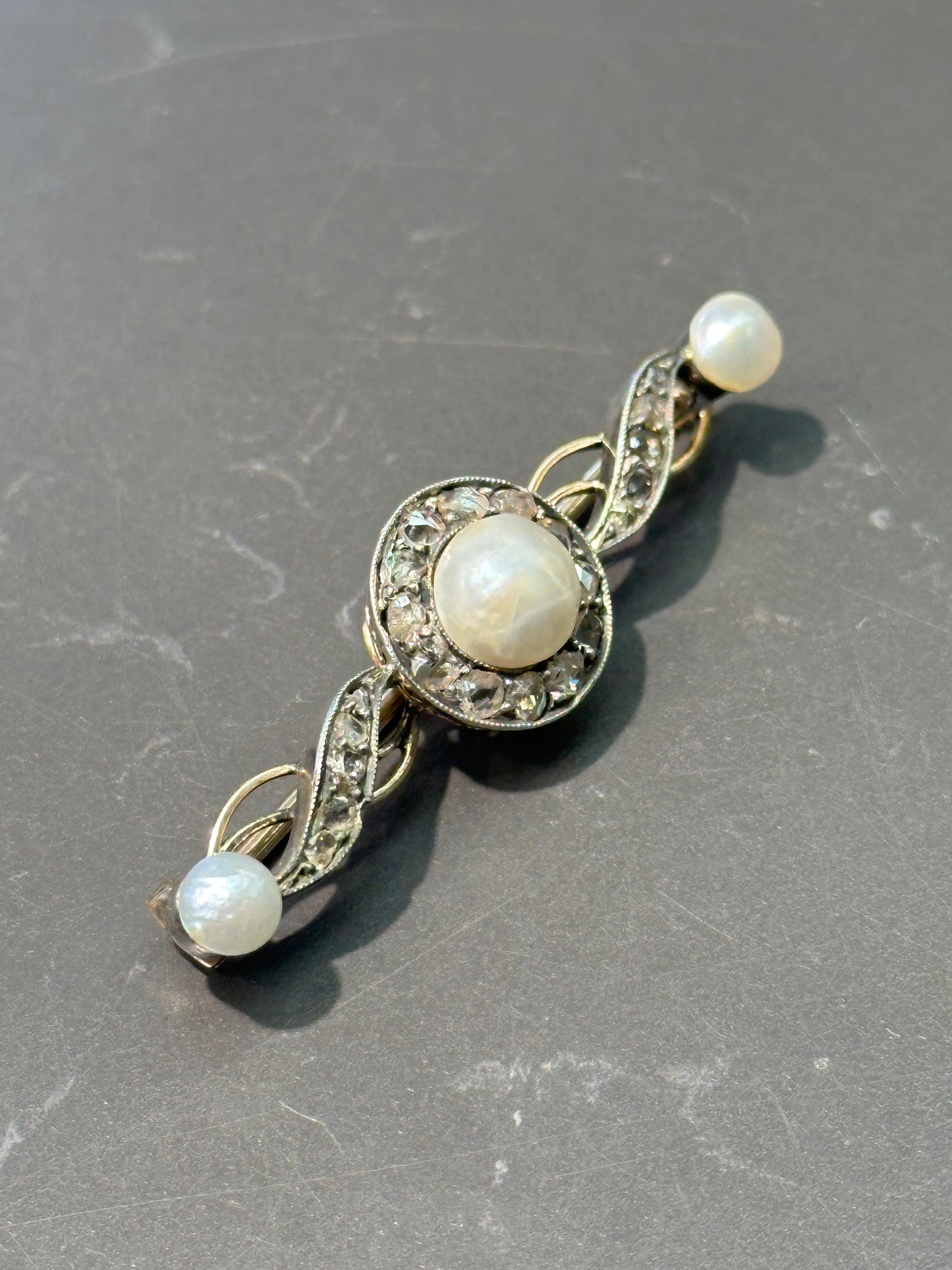 Victorian 18K Gold Natural Pearl Brooch