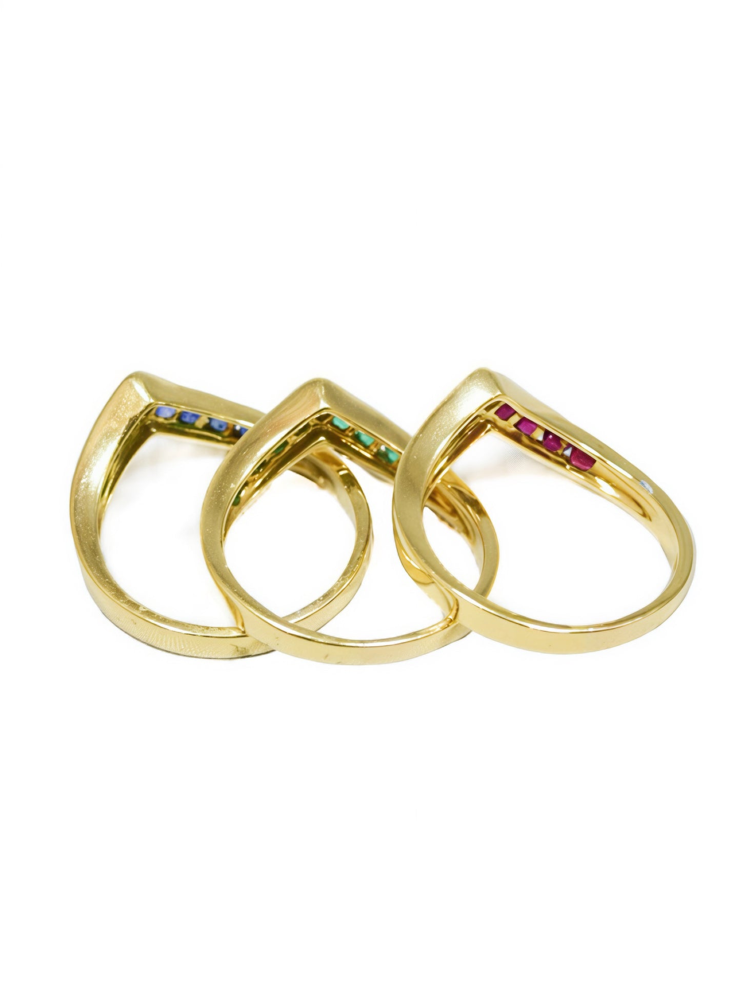 Vintage 14K Gold Emerald Ruby Sapphire Diamond Stacking Chevron Ring SZ 8