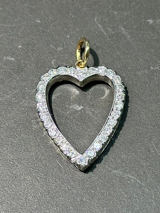 Platinum Elongated Diamond Open Heart Pendant