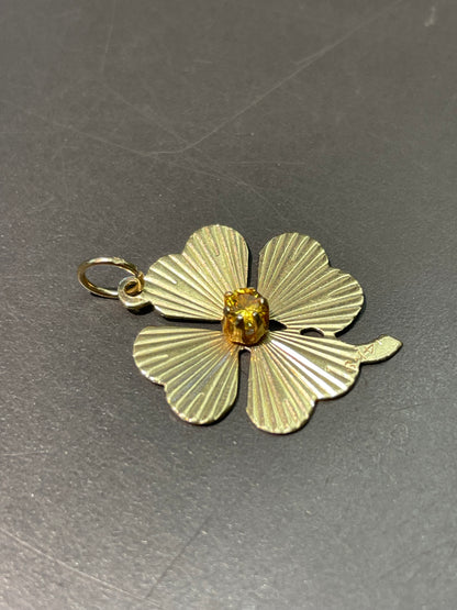 复古 14K 金黄水晶四叶草三叶草吊饰