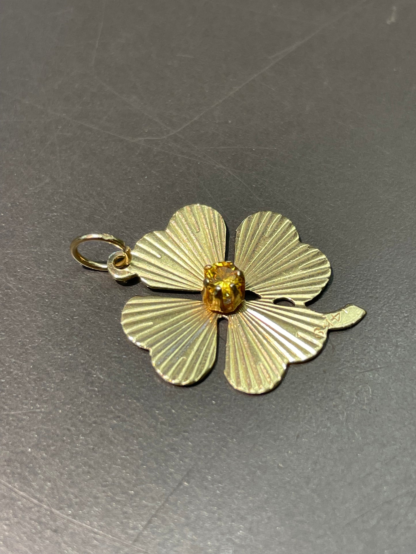 Vintage 14K Gold Citrine Four Leaf Clover Shamrock Charm