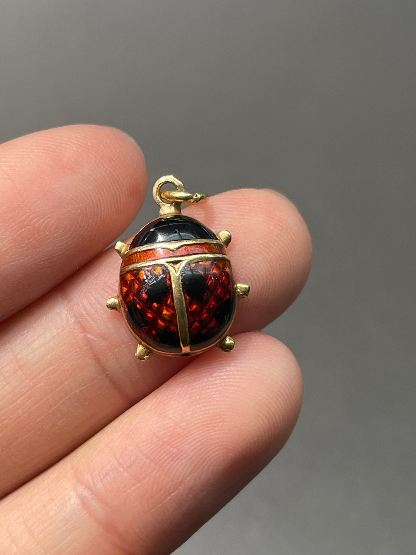 Vintage 18K Gold Enamel Ladybug Charm Pendant