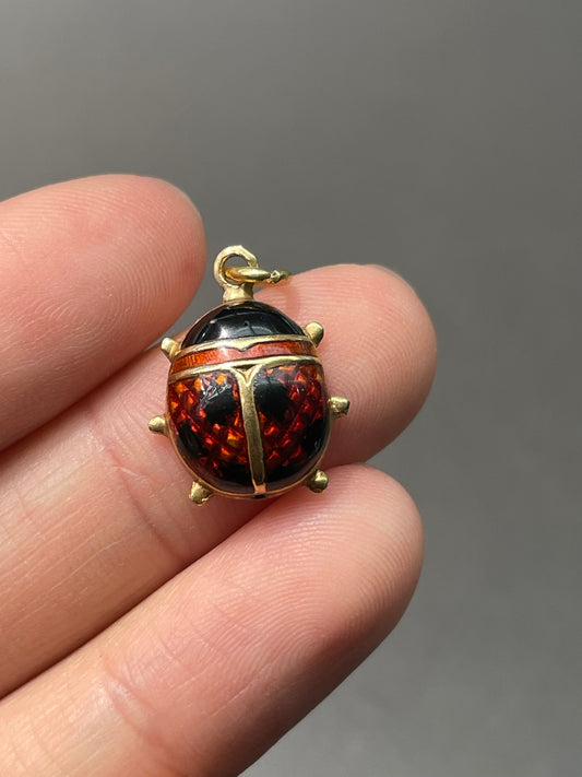 Vintage 18K Gold Enamel Ladybug Charm Pendant