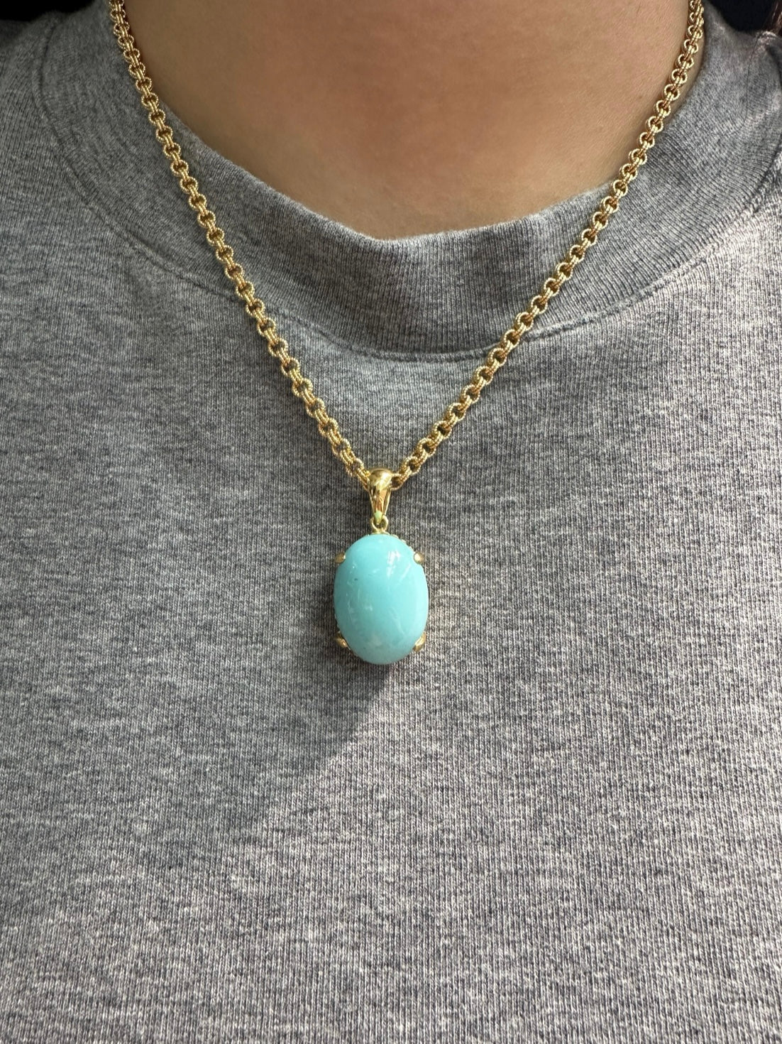 14K 金天然波斯绿松石吊坠