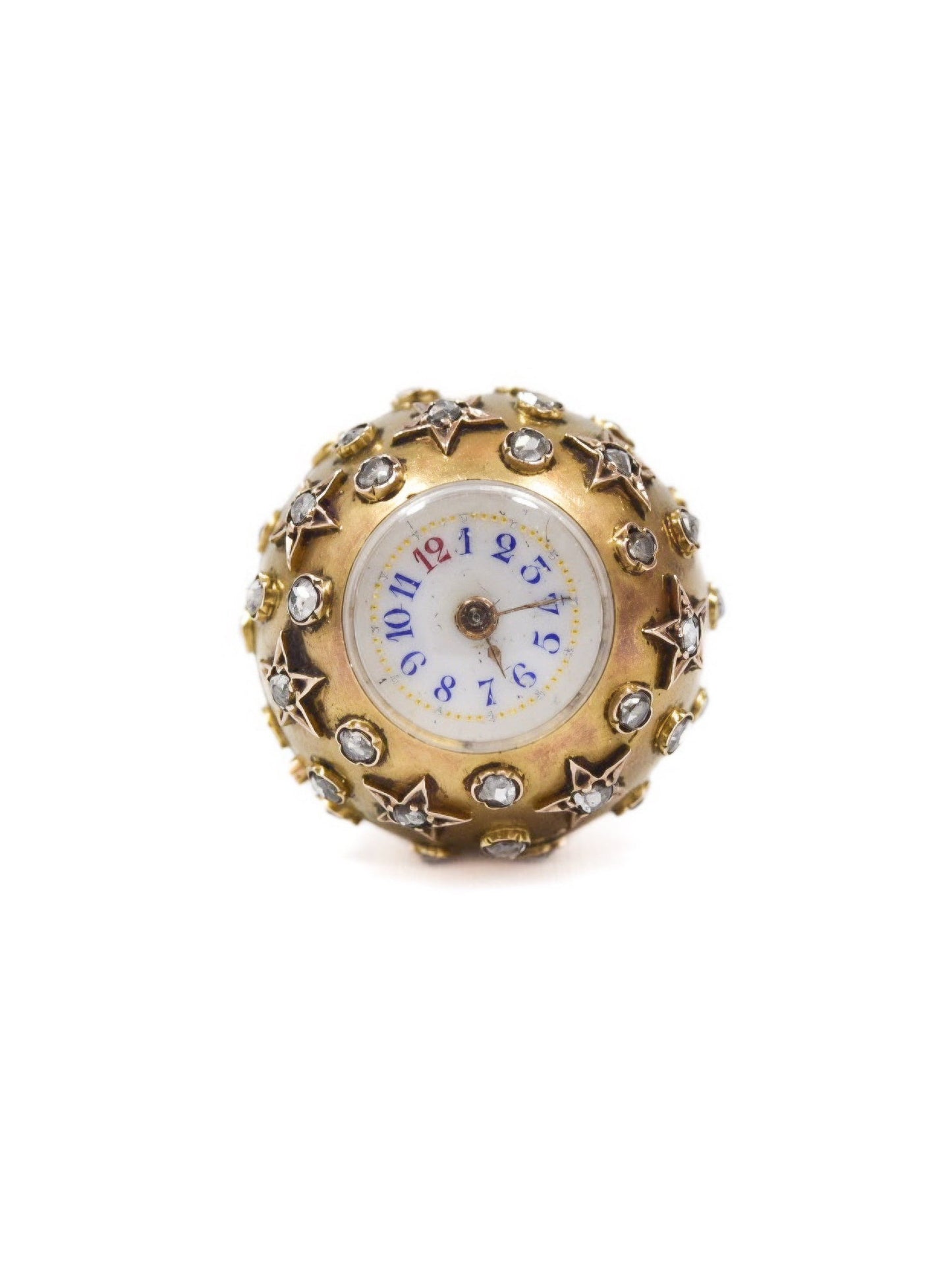 Antique French 18K Gold Diamond Celestial Orb Pendant Watch
